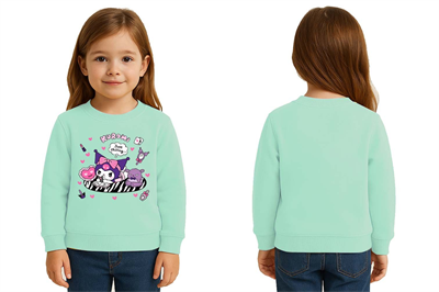 Unisex Kuromi Baskılı Çocuk Swaetshirt 3 İplik Şardonlu