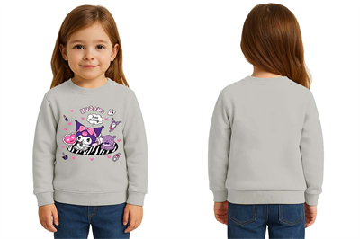 Unisex Kuromi Baskılı Çocuk Swaetshirt 3 İplik Şardonlu