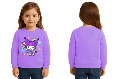 Unisex Kuromi Baskılı Çocuk Swaetshirt 3 İplik Şardonlu