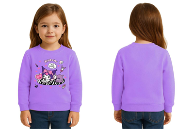 Unisex Kuromi Baskılı Çocuk Swaetshirt 3 İplik Şardonlu