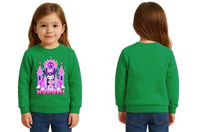 Unisex Kuromi Baskılı Çocuk Swaetshirt 3 İplik Şardonlu
