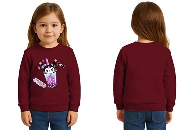 Unisex Kuromi Baskılı Çocuk Swaetshirt 3 İplik Şardonlu