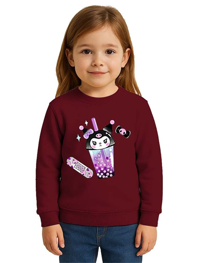 Unisex Kuromi Baskılı Çocuk Swaetshirt 3 İplik Şardonlu