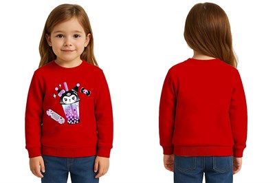 Unisex Kuromi Baskılı Çocuk Swaetshirt 3 İplik Şardonlu