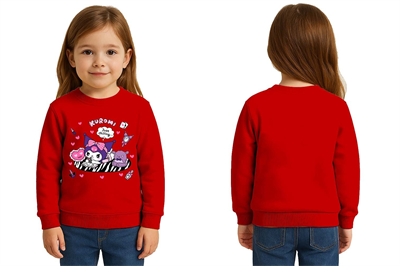 Unisex Kuromi Baskılı Çocuk Swaetshirt 3 İplik Şardonlu
