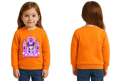 Unisex Kuromi Baskılı Çocuk Swaetshirt 3 İplik Şardonlu