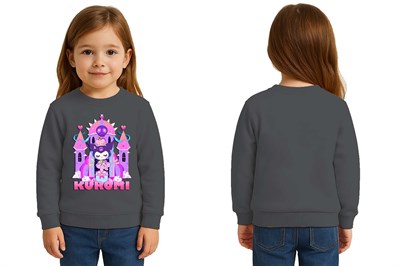 Unisex Kuromi Baskılı Çocuk Swaetshirt 3 İplik Şardonlu