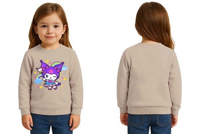Unisex Kuromi Baskılı Çocuk Swaetshirt 3 İplik Şardonlu
