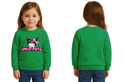 Unisex Kuromi Baskılı Çocuk Swaetshirt 3 İplik Şardonlu