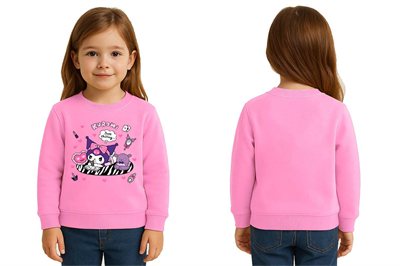 Unisex Kuromi Baskılı Çocuk Swaetshirt 3 İplik Şardonlu