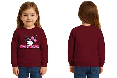 Unisex Kuromi Baskılı Çocuk Swaetshirt 3 İplik Şardonlu
