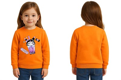 Unisex Kuromi Baskılı Çocuk Swaetshirt 3 İplik Şardonlu