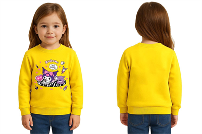 Unisex Kuromi Baskılı Çocuk Swaetshirt 3 İplik Şardonlu