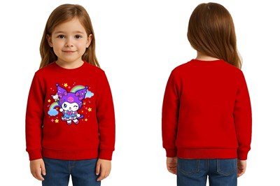 Unisex Kuromi Baskılı Çocuk Swaetshirt 3 İplik Şardonlu