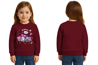 Unisex Kuromi Baskılı Çocuk Swaetshirt 3 İplik Şardonlu
