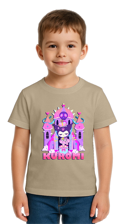 Unisex Kuromi Baskılı Çocuk Tişört pamuklu penye kumaş