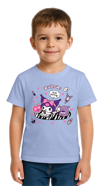 Unisex Kuromi Baskılı Çocuk Tişört pamuklu penye kumaş