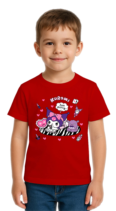 Unisex Kuromi Baskılı Çocuk Tişört pamuklu penye kumaş