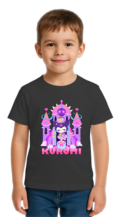 Unisex Kuromi Baskılı Çocuk Tişört pamuklu penye kumaş