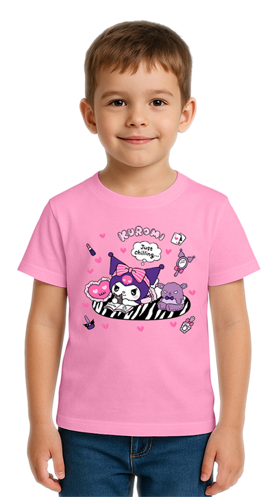 Unisex Kuromi Baskılı Çocuk Tişört pamuklu penye kumaş