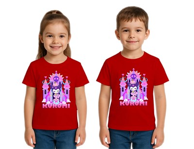 Unisex Kuromi Baskılı Çocuk Tişört pamuklu penye kumaş
