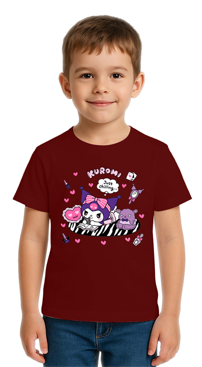 Unisex Kuromi Baskılı Çocuk Tişört pamuklu penye kumaş