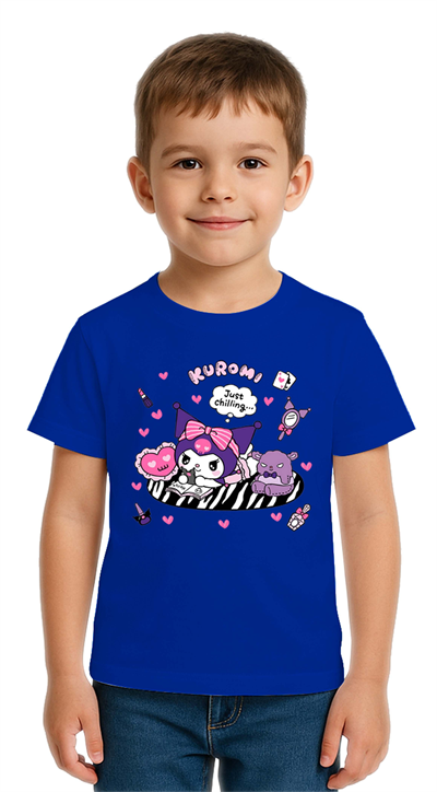 Unisex Kuromi Baskılı Çocuk Tişört pamuklu penye kumaş