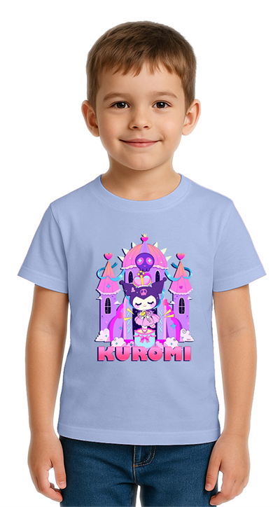 Unisex Kuromi Baskılı Çocuk Tişört pamuklu penye kumaş
