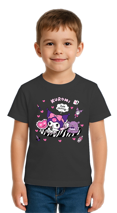 Unisex Kuromi Baskılı Çocuk Tişört pamuklu penye kumaş