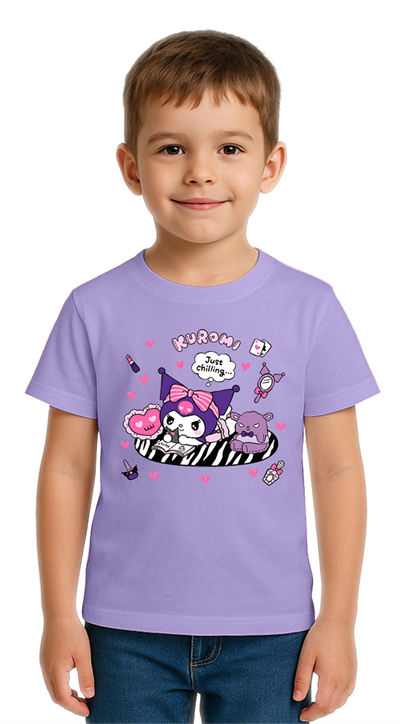 Unisex Kuromi Baskılı Çocuk Tişört pamuklu penye kumaş