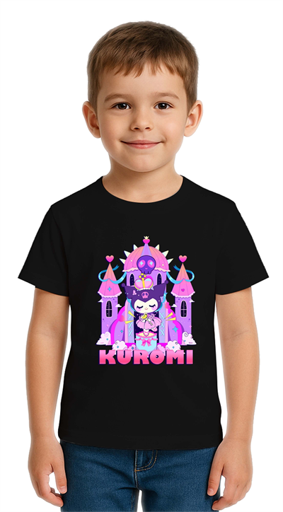 Unisex Kuromi Baskılı Çocuk Tişört pamuklu penye kumaş