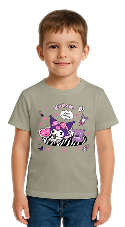 Unisex Kuromi Baskılı Çocuk Tişört pamuklu penye kumaş