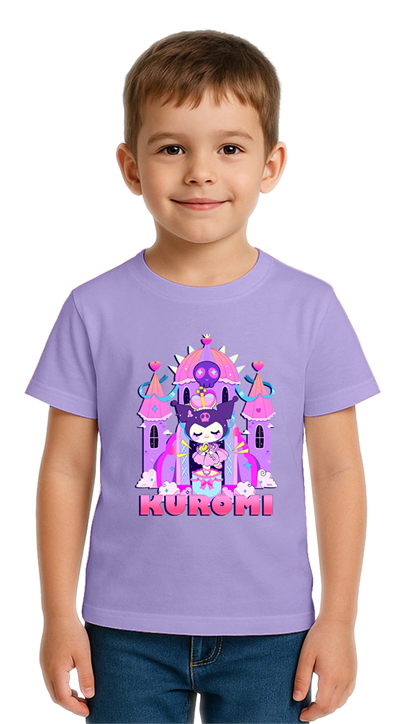 Unisex Kuromi Baskılı Çocuk Tişört pamuklu penye kumaş