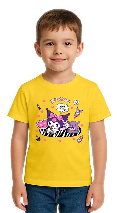 Unisex Kuromi Baskılı Çocuk Tişört pamuklu penye kumaş