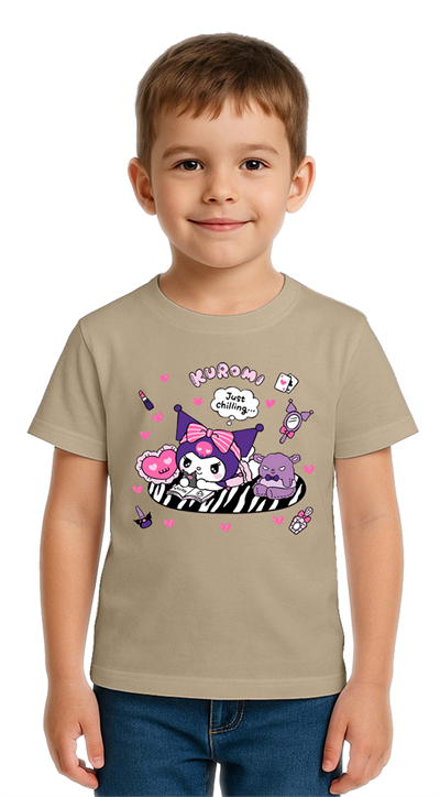 Unisex Kuromi Baskılı Çocuk Tişört pamuklu penye kumaş