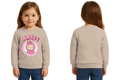Unisex Labubu Baskılı Çocuk Swaetshirt 3 İplik Şardonlu