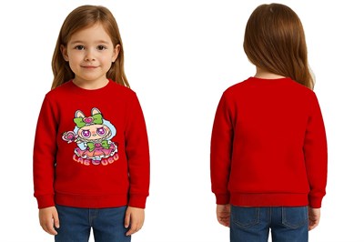 Unisex Labubu Baskılı Çocuk Swaetshirt 3 İplik Şardonlu