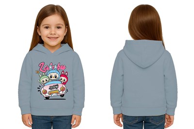 Unisex Labubu Baskılı Çocuk Swaetshirt Kapüşonlu 3 İplik Şardonlu