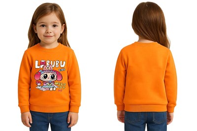 Unisex Labubu Baskılı Çocuk Swaetshirt 3 İplik Şardonlu
