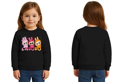Unisex Labubu Baskılı Çocuk Swaetshirt 3 İplik Şardonlu