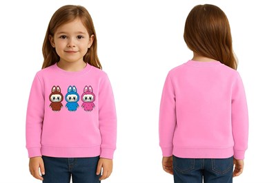 Unisex Labubu Baskılı Çocuk Swaetshirt 3 İplik Şardonlu