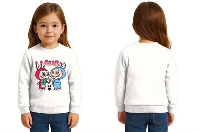 Unisex Labubu Baskılı Çocuk Swaetshirt 3 İplik Şardonlu