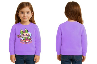 Unisex Labubu Baskılı Çocuk Swaetshirt 3 İplik Şardonlu