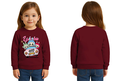 Unisex Labubu Baskılı Çocuk Swaetshirt 3 İplik Şardonlu