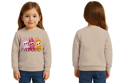 Unisex Labubu Baskılı Çocuk Swaetshirt 3 İplik Şardonlu