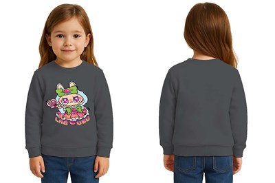 Unisex Labubu Baskılı Çocuk Swaetshirt 3 İplik Şardonlu