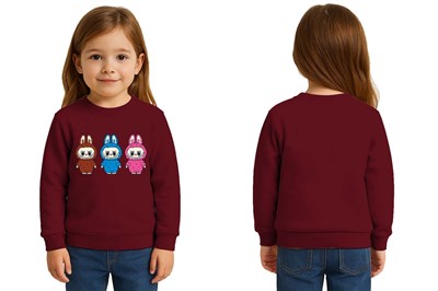 Unisex Labubu Baskılı Çocuk Swaetshirt 3 İplik Şardonlu