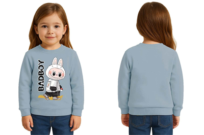 Unisex Labubu Baskılı Çocuk Swaetshirt 3 İplik Şardonlu