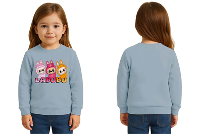 Unisex Labubu Baskılı Çocuk Swaetshirt 3 İplik Şardonlu