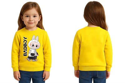 Unisex Labubu Baskılı Çocuk Swaetshirt 3 İplik Şardonlu